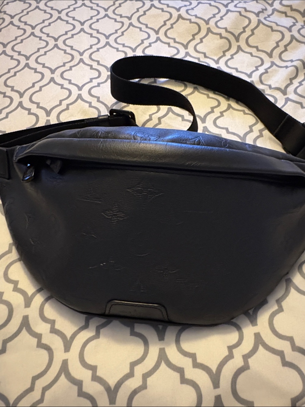 Louis Vuitton Black Embossed Leather Belt Bag